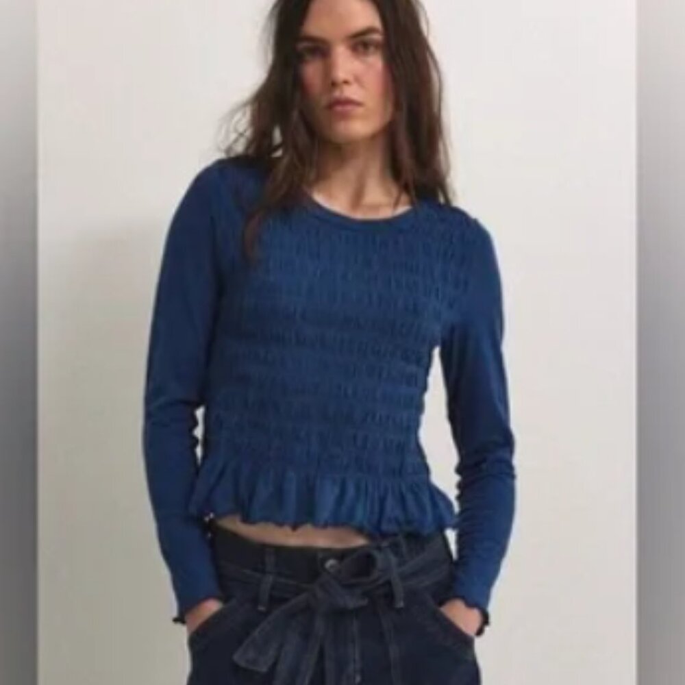 NWT FREE PEOPLE We The Free Sylvie Long Sleeve, Dark Denim Blue, Size S